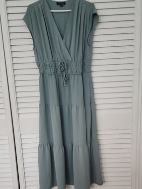 Madison & Berkeley Dusty Sage Tiered Wrap Midi Dress